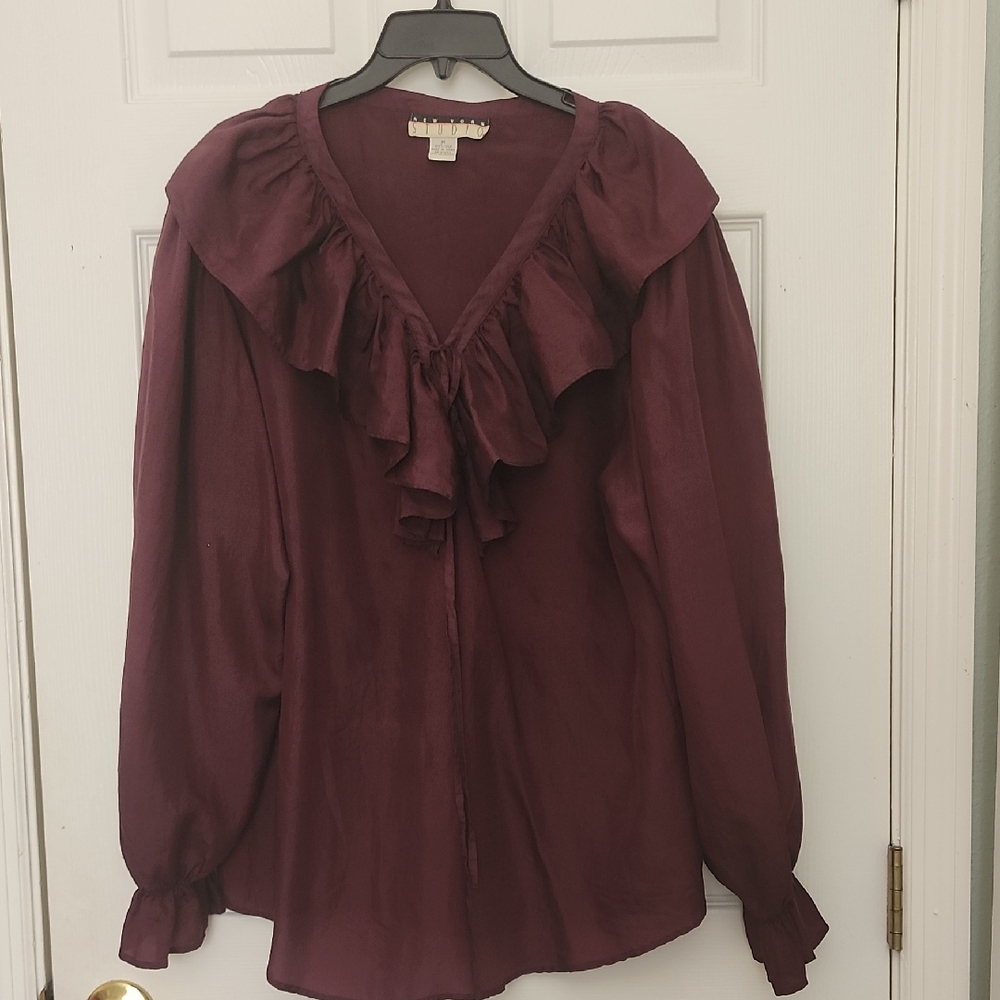 Elegant Burgundy Ruffle Blouse